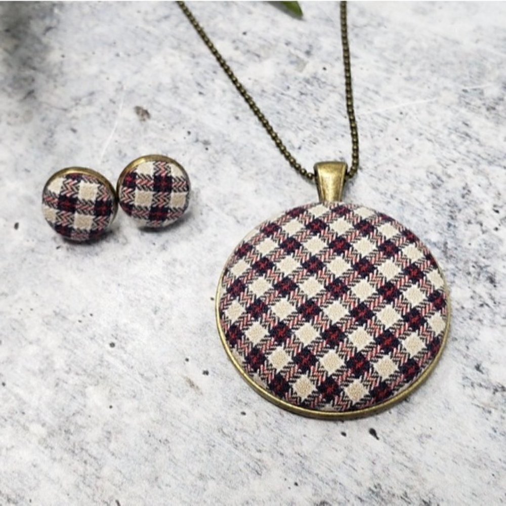 New Handmade | Plaid Fabric Necklace & Earrings